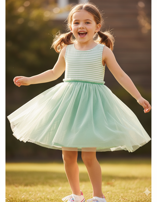 Mini Boden Girls' Jersey Tulle Mix Dress in Pistachio Green