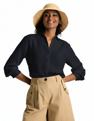 Women's Nell Button Through Everyday Essential Cotton Shirt in Navy