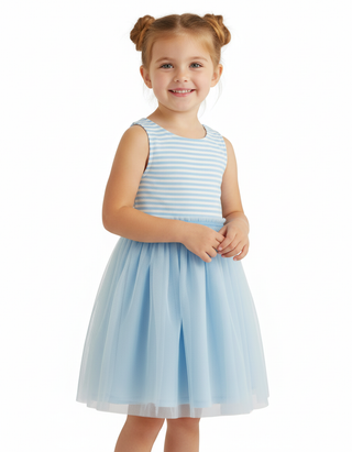 Mini Boden Girls' Jersey Tulle Mix Dress in Sky Blue