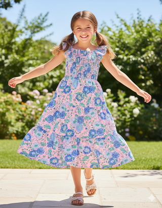 Lilly Pulitzer Girls' Mini Jilly Tiered Midi Dress in Conch Shell Pink