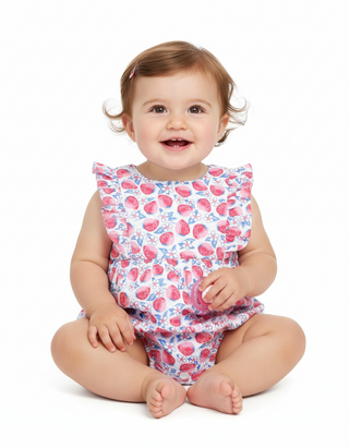 Jojo Maman Bebe Strawberry Bloom Floral Bubble Romper in Pink