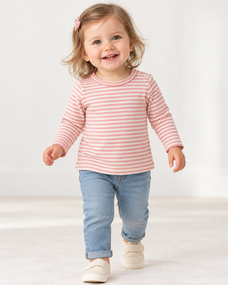 Baby Boden Girls Long Sleeve Stripe Top In Pink