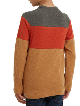 Fat Face Boy's Heavy Weight Stripe T-Shirt in Multi Colourblock