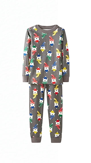 Kids Festive Long John Pyjama Set in Grey Polar Bear