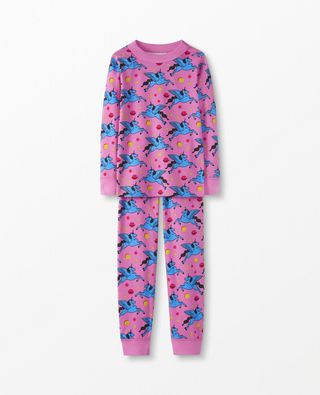 Kids  Long John Pyjama Set in Pink Pegasus