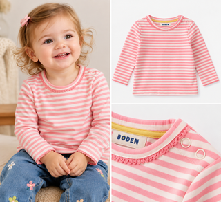 Baby Boden Girls Long Sleeve Stripe Top In Pink