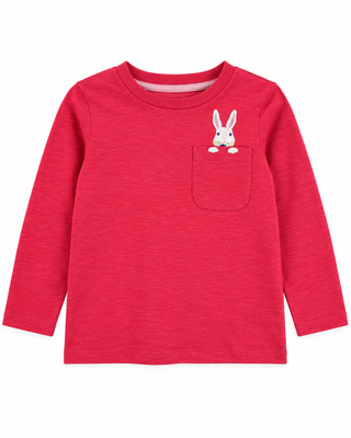 Mini Boden Red Long Sleeve Top With Bunny Pocket Detail In Red