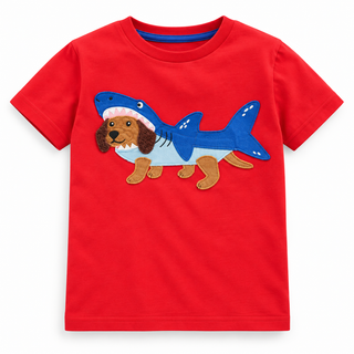 Mini Boden Boys Short Sleeve Appliqué T-shirt In Red