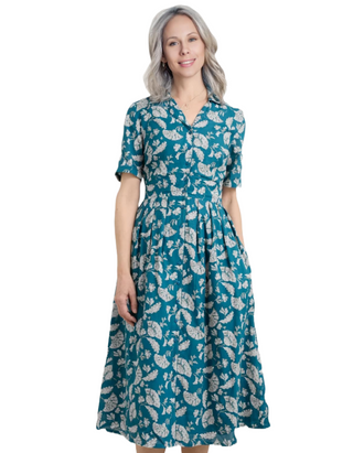 Women's Charlotte Dress in Inky Brocade Mid Teal (Imperfect)