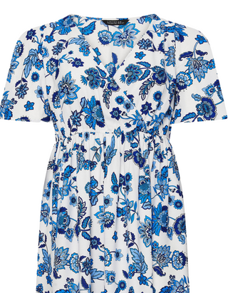 Women's Plus Size Curve Floral Print Border Midaxi Dress in Blue (IMPERFECT)