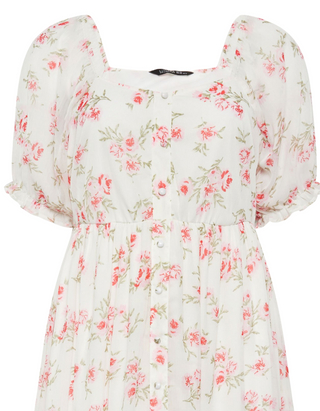 Women's Curve Floral Dipped Hem Midi Dress in White