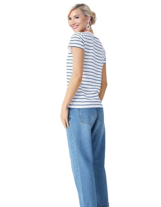 Women's Short Sleeve Slim Fit Stripe T-Shirt in Blue White