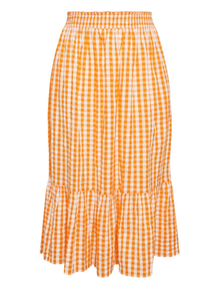 Women's Curve Gingham Tiered Pure Cotton Midi Skirt in Orange (IMPERFECT)