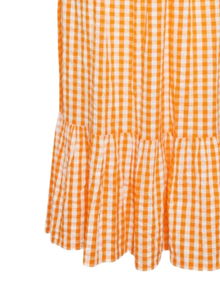 Women's Curve Gingham Tiered Pure Cotton Midi Skirt in Orange (IMPERFECT)