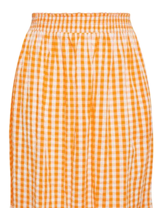 Women's Curve Gingham Tiered Pure Cotton Midi Skirt in Orange (IMPERFECT)