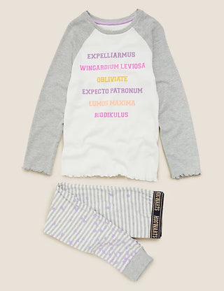 Marks & Spencer Girl's Harry Potter Spells Pyjama Set in Grey Mix