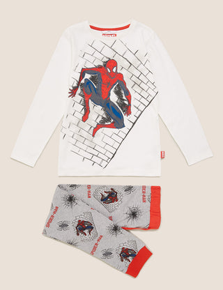 Marks & Spencer Boy's Spider-Man Printed Pyjama Set in Ivory