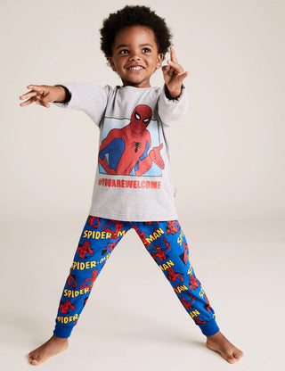 Marks & Spencer Boy's Pure Cotton Spider-Man Pyjama Set in Grey Mix