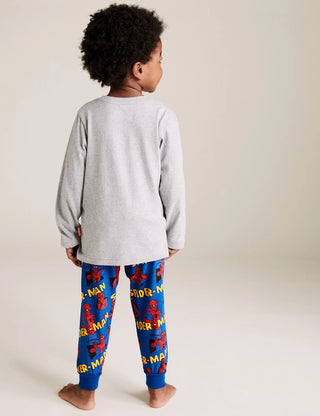 Marks & Spencer Boy's Pure Cotton Spider-Man Pyjama Set in Grey Mix