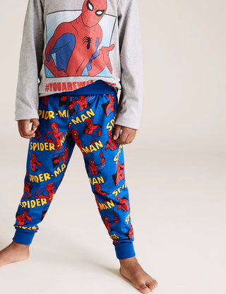 Marks & Spencer Boy's Pure Cotton Spider-Man Pyjama Set in Grey Mix