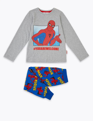 Marks & Spencer Boy's Pure Cotton Spider-Man Pyjama Set in Grey Mix