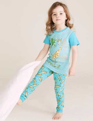 Marks & Spencer Unisex Roald Dahl-NHM Striped Giraffe Pyjama Set in Blue