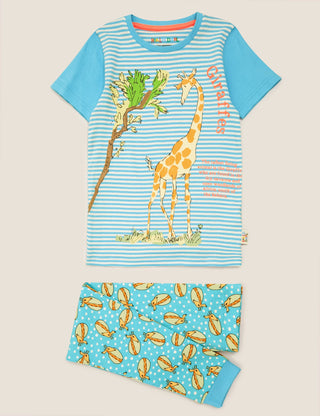 Marks & Spencer Unisex Roald Dahl-NHM Striped Giraffe Pyjama Set in Blue