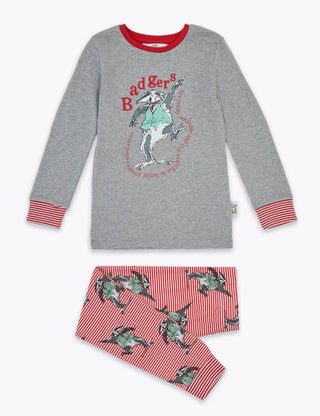 Marks & Spencer Boy's Roald Dahl Badger Pyjama Set in Red/Grey