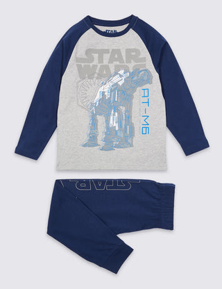 Marks & Spencer Boy's Star War Printed Pyjama Set in Grey Mix