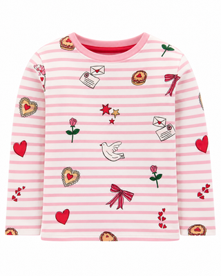 Mini Boden Kids Relaxed Breton Cotton Top In Pink