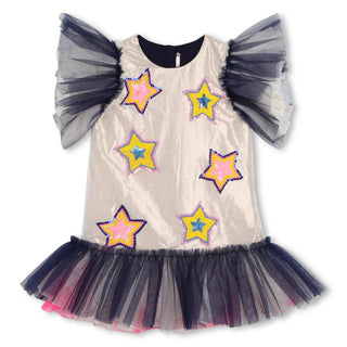 Billieblush Girls' Mesh Applique Tulle Dress in Unique Ecru