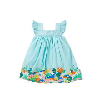 Baby Boden Woven Coral Scene Dress in Georgian Blue Coral Reef