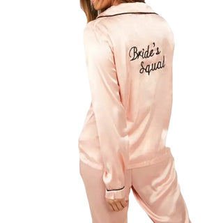 Women's Long Sleeve Bride Squad Satin Pyjama Set in Pink (IMPERFECT)