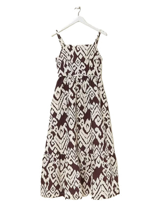 Women's Julien Ikat Linen Midi Dress in Dark Brown