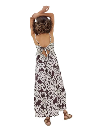 Women's Julien Ikat Linen Midi Dress in Dark Brown