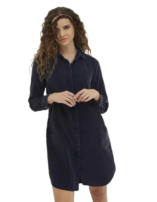 Women's Chester Cord Shirt Dress in Dark Navy