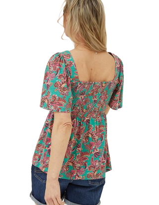 Women's Lucia Festival Floral Top in Green (IMPERFECT)