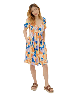 Women's  Aideen Stencil Floral Dress in Light Orange (IMPERFECT)