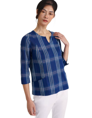 Women's Ambient Light Checked Top in Blue Clear Surroundi