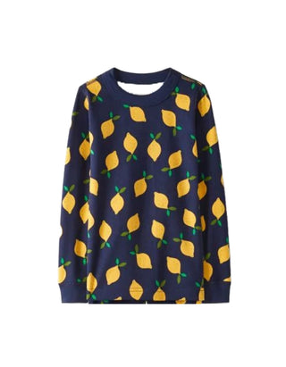 Kids Long John Pyjama Top Lemonade in Navy