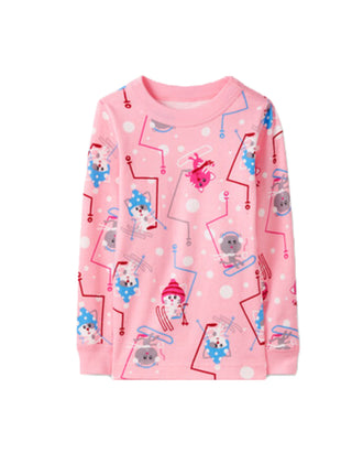 Kids Long John Pyjama Top in Snow Cats