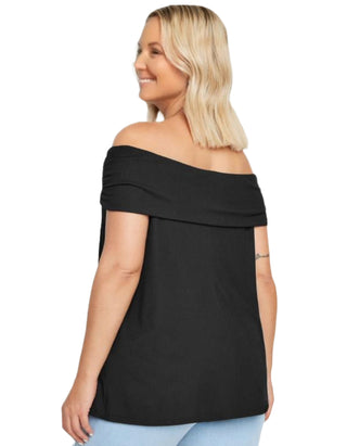 Women's Short Sleeve Curve Bardot Neck Top in Black