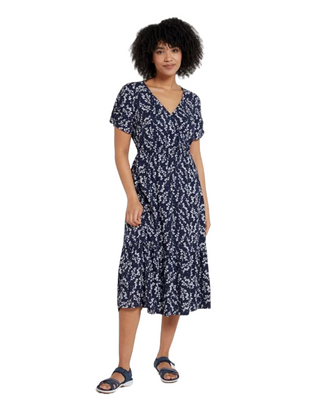 Women's Midi Tiered Dress in Navy Floral Oasis Mix