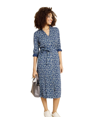 Women's Annie Jersey Shirt Dress in Navy Dot