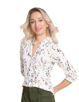 Women's Long Sleeve Annie Abstract Print Jersey Shirt in White