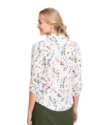 Women's Long Sleeve Annie Abstract Print Jersey Shirt in White