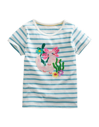 Mini Boden Kids Applique T-Shirt in Aqua Sea/Ivory