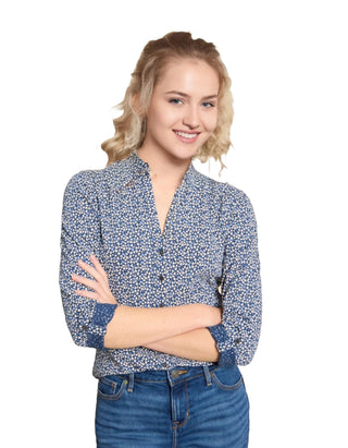 Women's Long Sleeve Annie Printed Shirt in Blue Heart