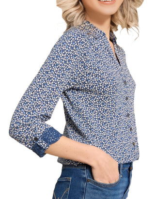 Women's Long Sleeve Annie Printed Shirt in Blue Heart