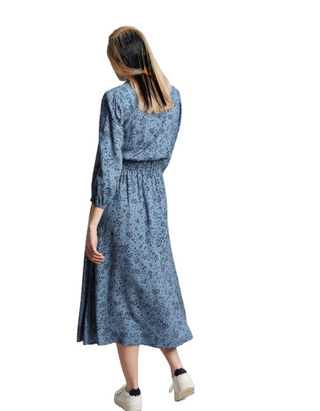 Women's Josie Frill Elasticated Waist Dress in Blue Spot